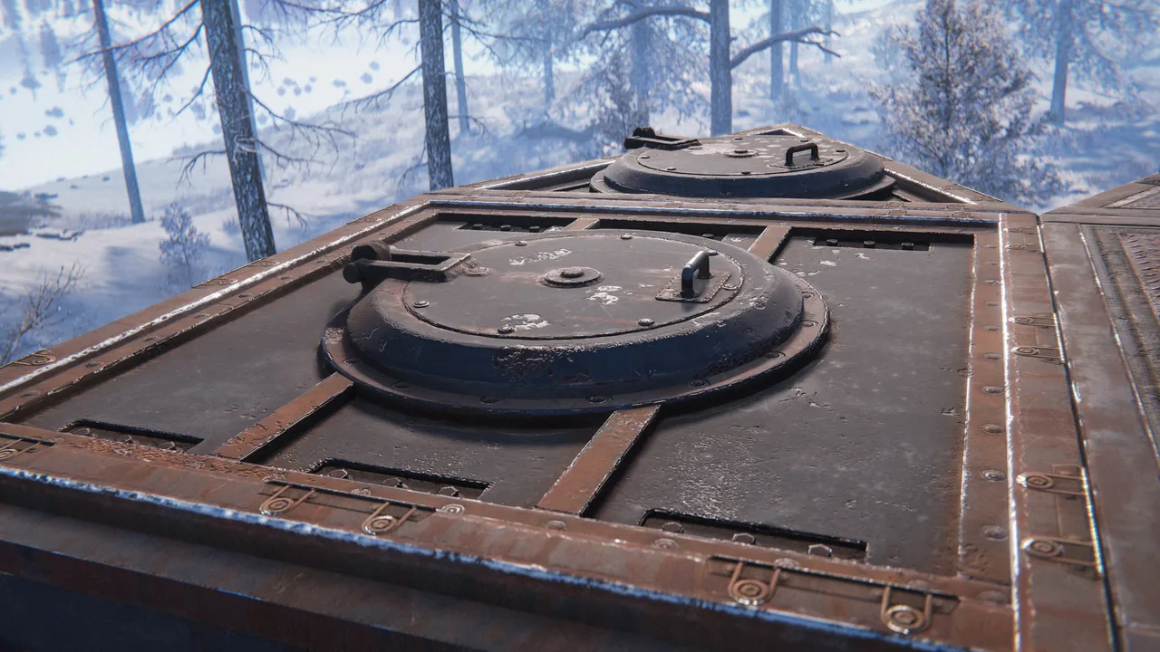 Скин лестничного люка в Rust: верхняя и нижняя сторона крышки оформлены по-разному, видно лестницу под открытым люком