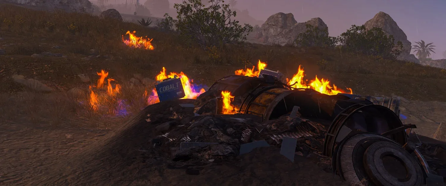 Горящие обломки упавшего спутника с ящиком Cobalt — новый ивент в обновлении Rust за август 2026