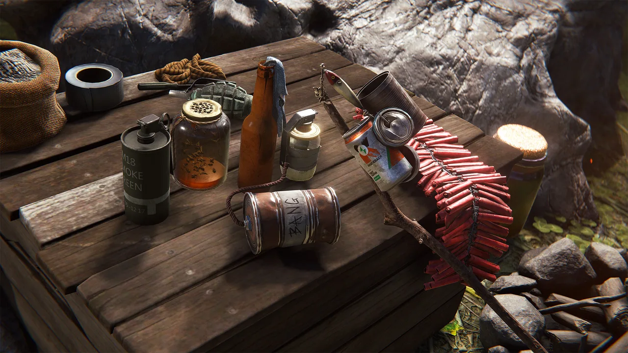 Ловушка-сигнализация из консервных банок на растяжке в коридоре базы Rust рядом с зоной обстрела автотурели