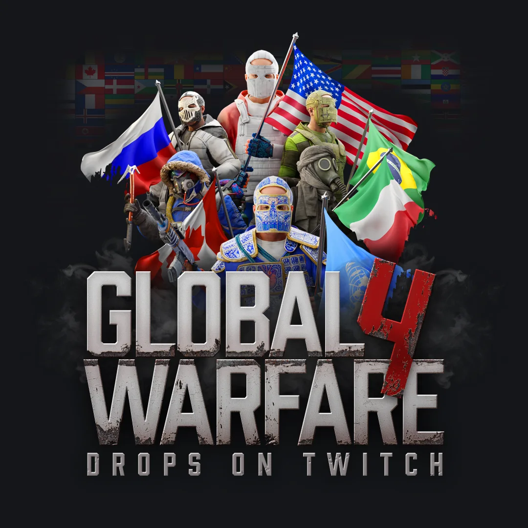 Ключевой арт раунда Twitch Drops Global Warfare 4 в Rust с флагами стран и скинами брони
